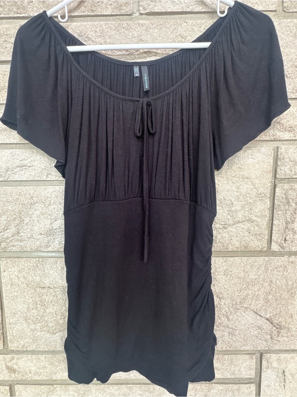 Market & Spruce Black Tie-Front Scoop Neck Women's Top